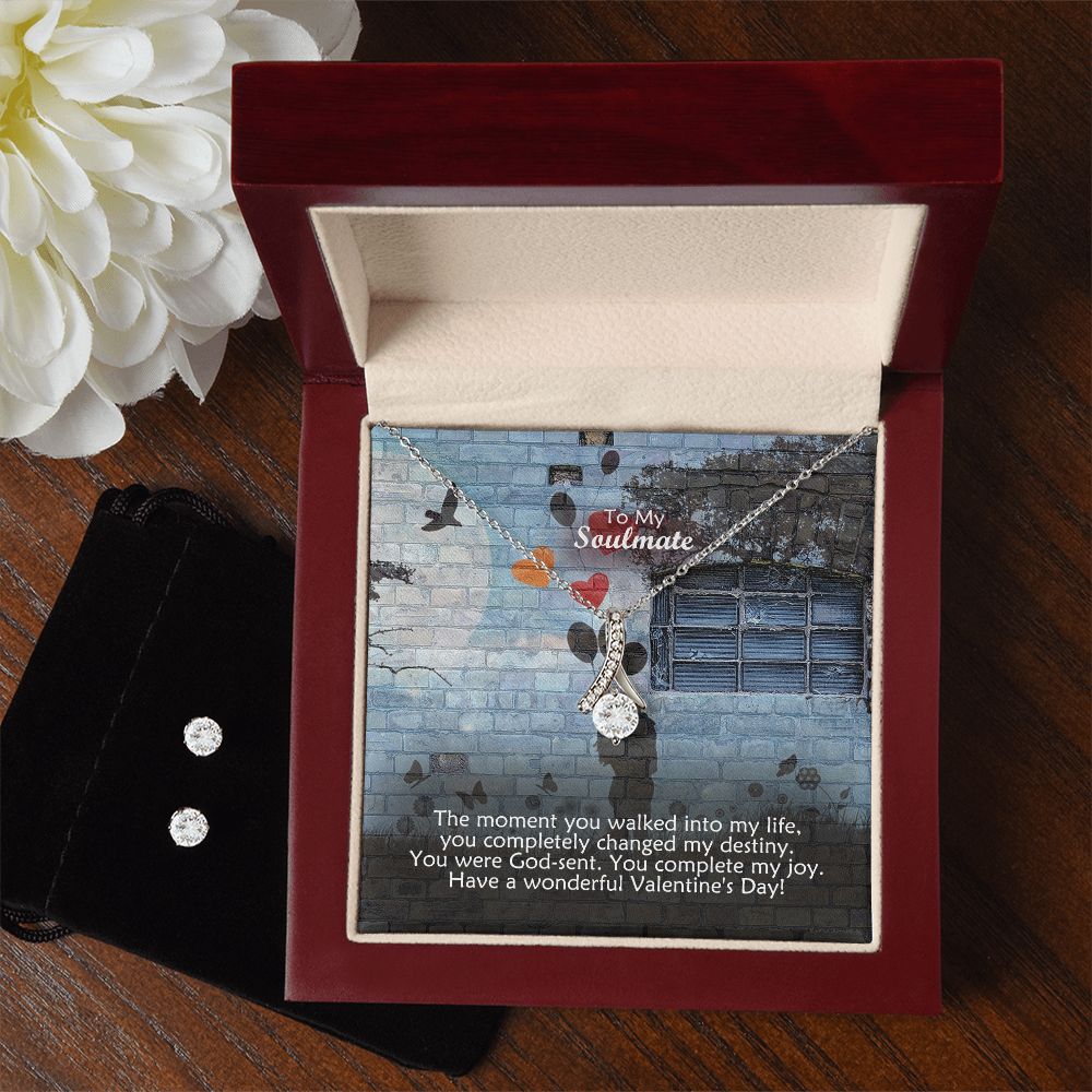 To My Soulmate, You Were God-Sent. You Complete My Joy - Alluring Beauty Necklace & Clear CZ Earrings - Gift for Her