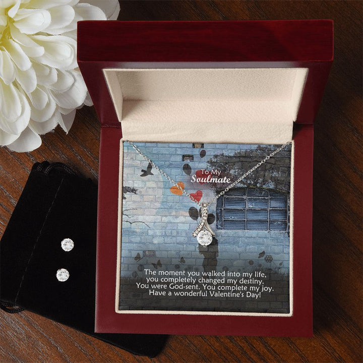To My Soulmate, You Were God-Sent. You Complete My Joy – Alluring Beauty Necklace &amp; Clear CZ Earrings – Gift for Her