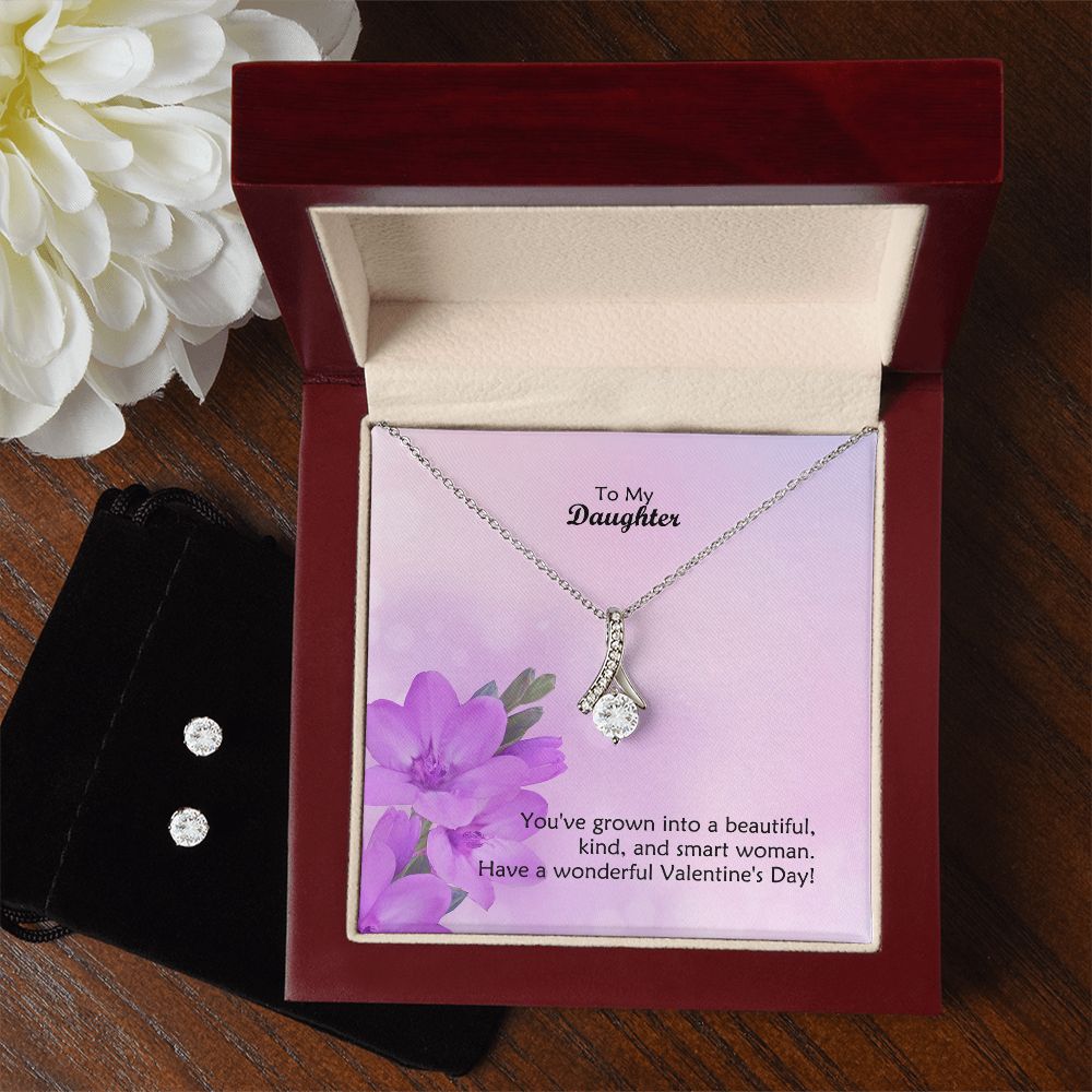 To My Daughter, Have A Wonderful Valentine's Day - Alluring Beauty Necklace & Clear CZ Earrings - Gift for Daughter