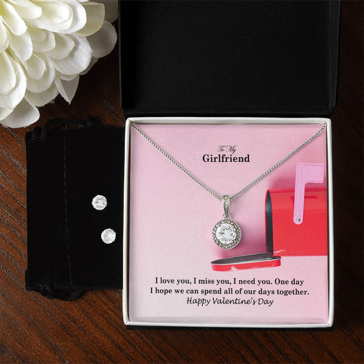 To My Girlfriend, I Love You, I Miss You, I Need You - Eternal Hope Necklace &amp; Clear CZ Earrings - Gift for Girlfriend