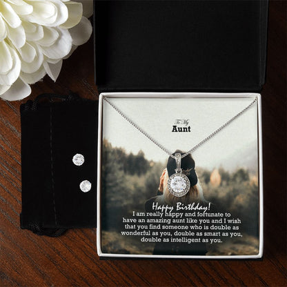 To My Aunt, I Am Really Happy & Fortunate To Have An Amazing Aunt Like You - Eternal Hope Necklace & Clear CZ Earrings - Gift for Aunt