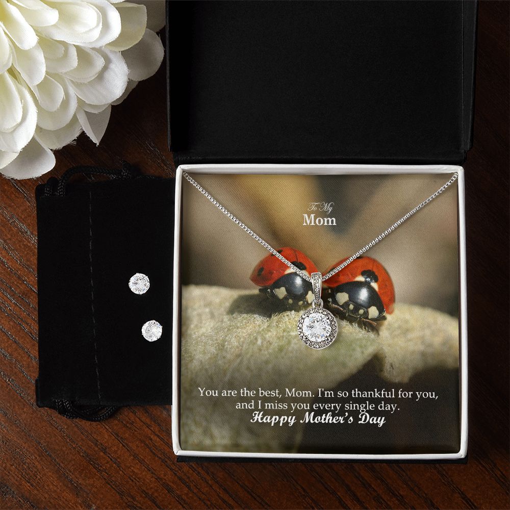 You Are The Best, Mom. I'm So Thankful For You, & I Miss You Every Single Day - Eternal Hope Necklace & Clear CZ Earrings - Gift for Mom