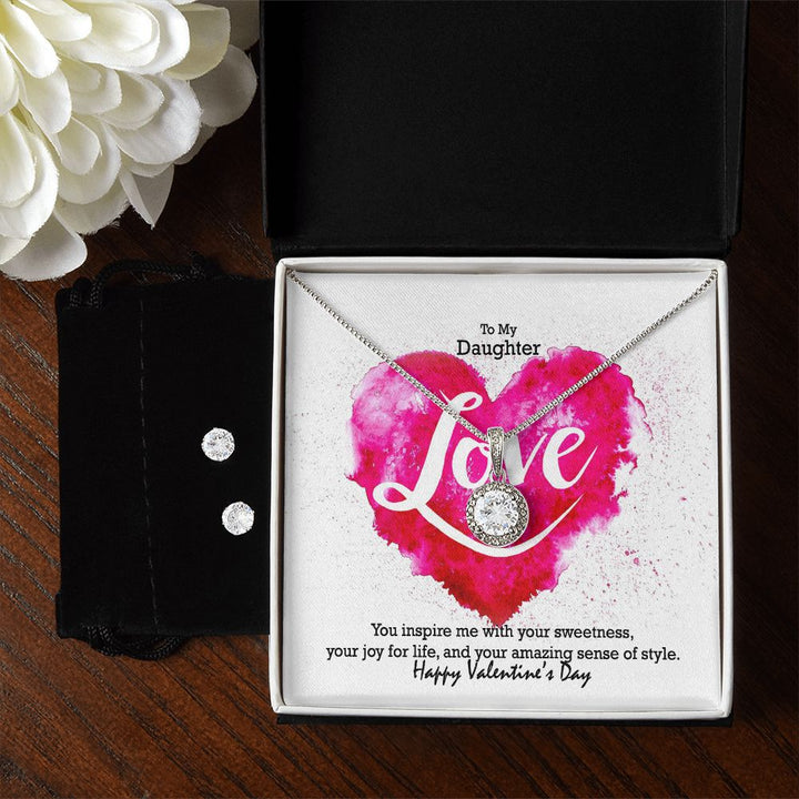 To My Daughter, You Inspire Me With Your Sweetness - Eternal Hope Necklace &amp; Clear CZ Earrings - Gift for Daughter