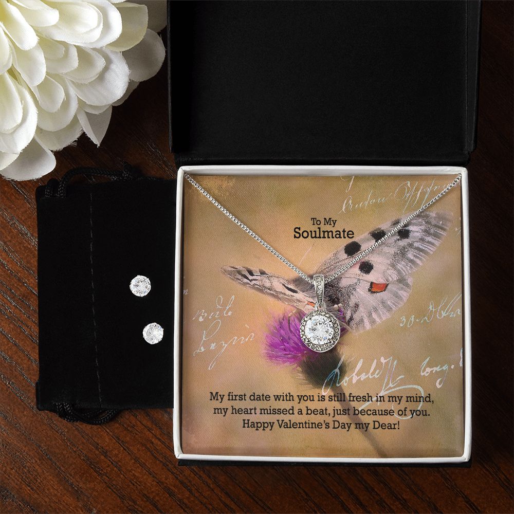To My Soulmate, Happy Valentine's Day My Dear - Eternal Hope Necklace & Clear CZ Earrings - Gift for Her