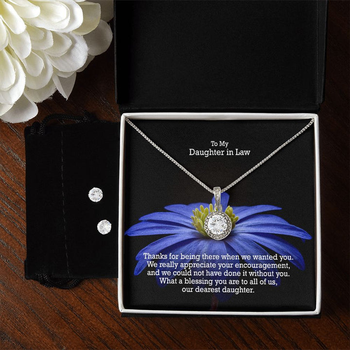 To My Daughter in Law, What A Blessing You Are To All of Us, Our Dearest Daughter - Eternal Hope Necklace &amp; Clear CZ Earrings - Gift for Daughter in Law