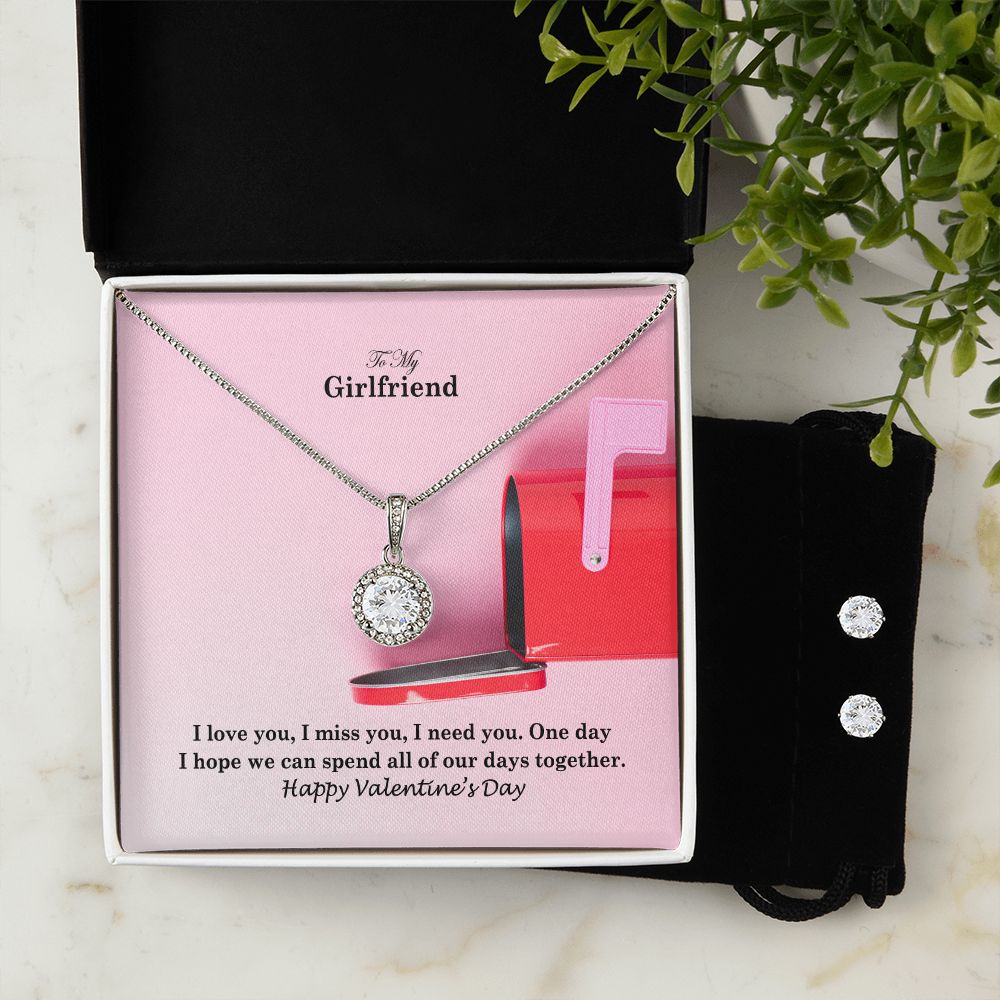 To My Girlfriend, I Love You, I Miss You, I Need You - Eternal Hope Necklace &amp; Clear CZ Earrings - Gift for Girlfriend