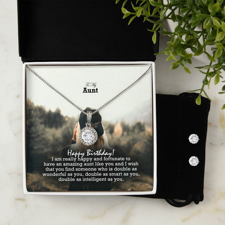To My Aunt, I Am Really Happy &amp; Fortunate To Have An Amazing Aunt Like You - Eternal Hope Necklace &amp; Clear CZ Earrings - Gift for Aunt