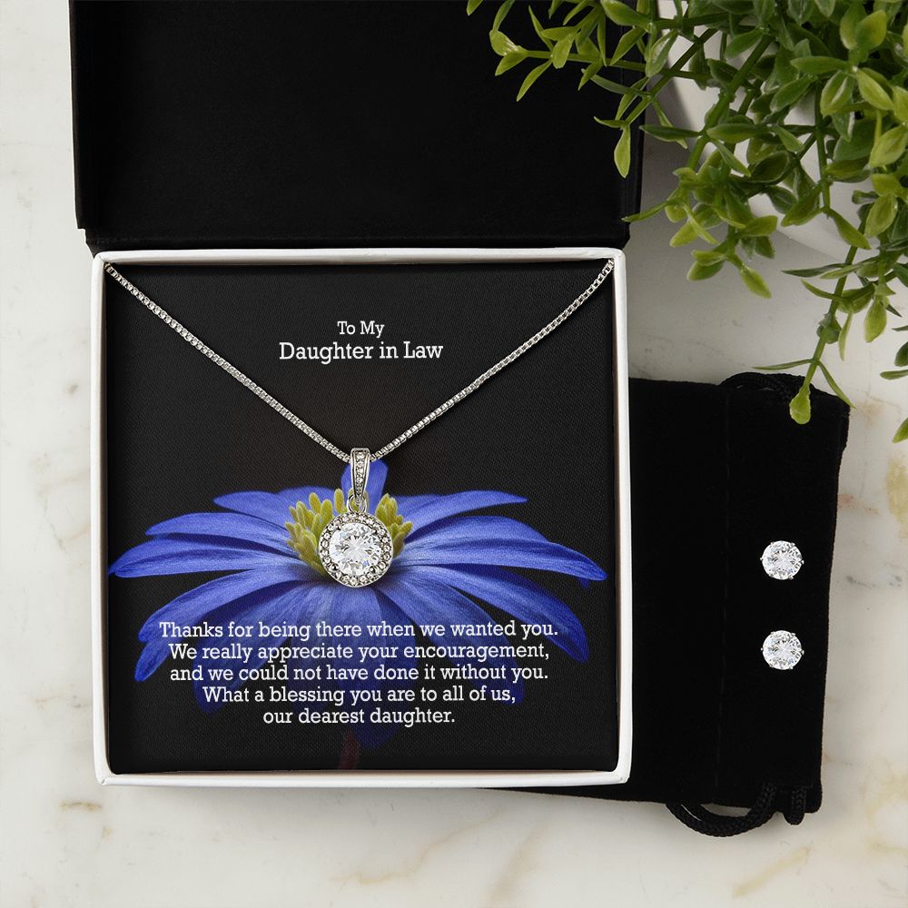 To My Daughter in Law, What A Blessing You Are To All of Us, Our Dearest Daughter - Eternal Hope Necklace &amp; Clear CZ Earrings - Gift for Daughter in Law
