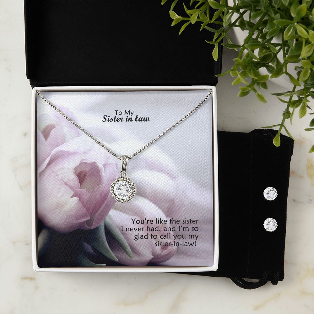 To My Sister in law, You're Like A Sister I Never Had, & I'm So Glad To Call You My Sister-in-law - Eternal Hope Necklace & Clear CZ Earrings - Gift for Sister in Law