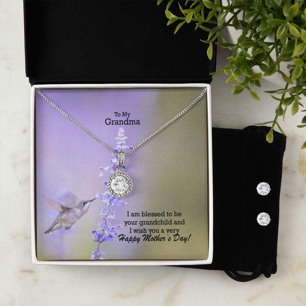 I Am Blessed To Be Your Grandchild & I Wish You A Very Happy Mother's Day - Eternal Hope Necklace & Clear CZ Earrings - Gift for Grandma