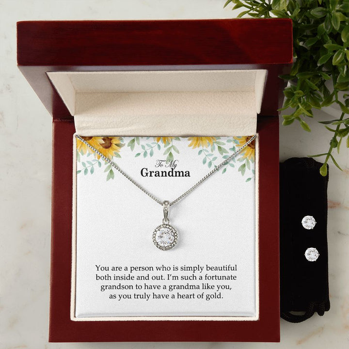 To My Grandma, You Are A Person Who Is Simply Beautiful Both Inside and Out – Eternal Hope Necklace &amp; Clear CZ Earrings – Gift for Grandma
