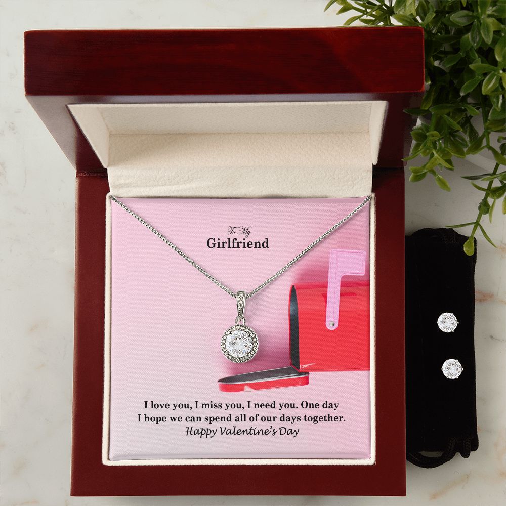 To My Girlfriend, I Love You, I Miss You, I Need You - Eternal Hope Necklace &amp; Clear CZ Earrings - Gift for Girlfriend