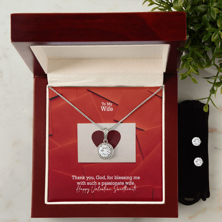 To My Wife, Thank You God, For Blessing Me With Such A Passionate Wife - Eternal Hope Necklace &amp; Clear CZ Earrings - Gift for Wife