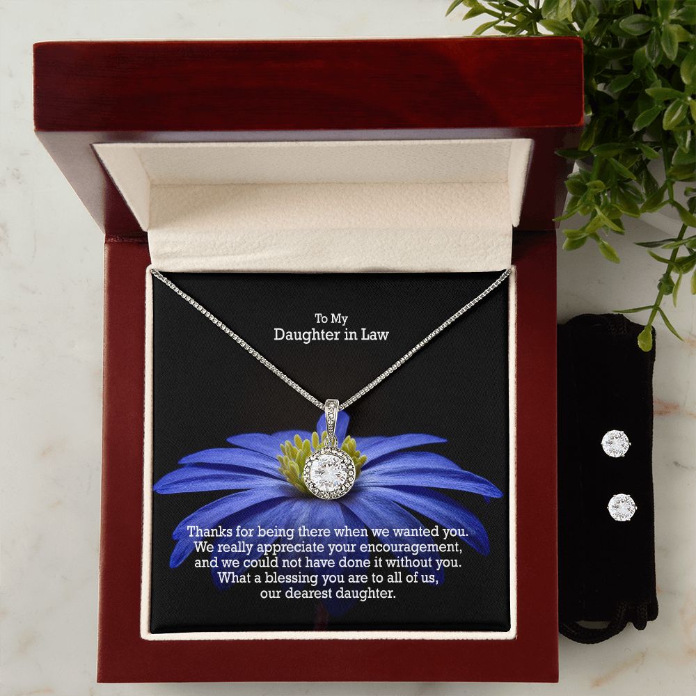 To My Daughter in Law, What A Blessing You Are To All of Us, Our Dearest Daughter - Eternal Hope Necklace & Clear CZ Earrings - Gift for Daughter in Law