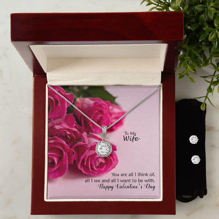 To My Wife, You are All I Think of, all I See &amp; All I Want To Be With - Eternal Hope Necklace &amp; Clear CZ Earrings - Gift for Wife