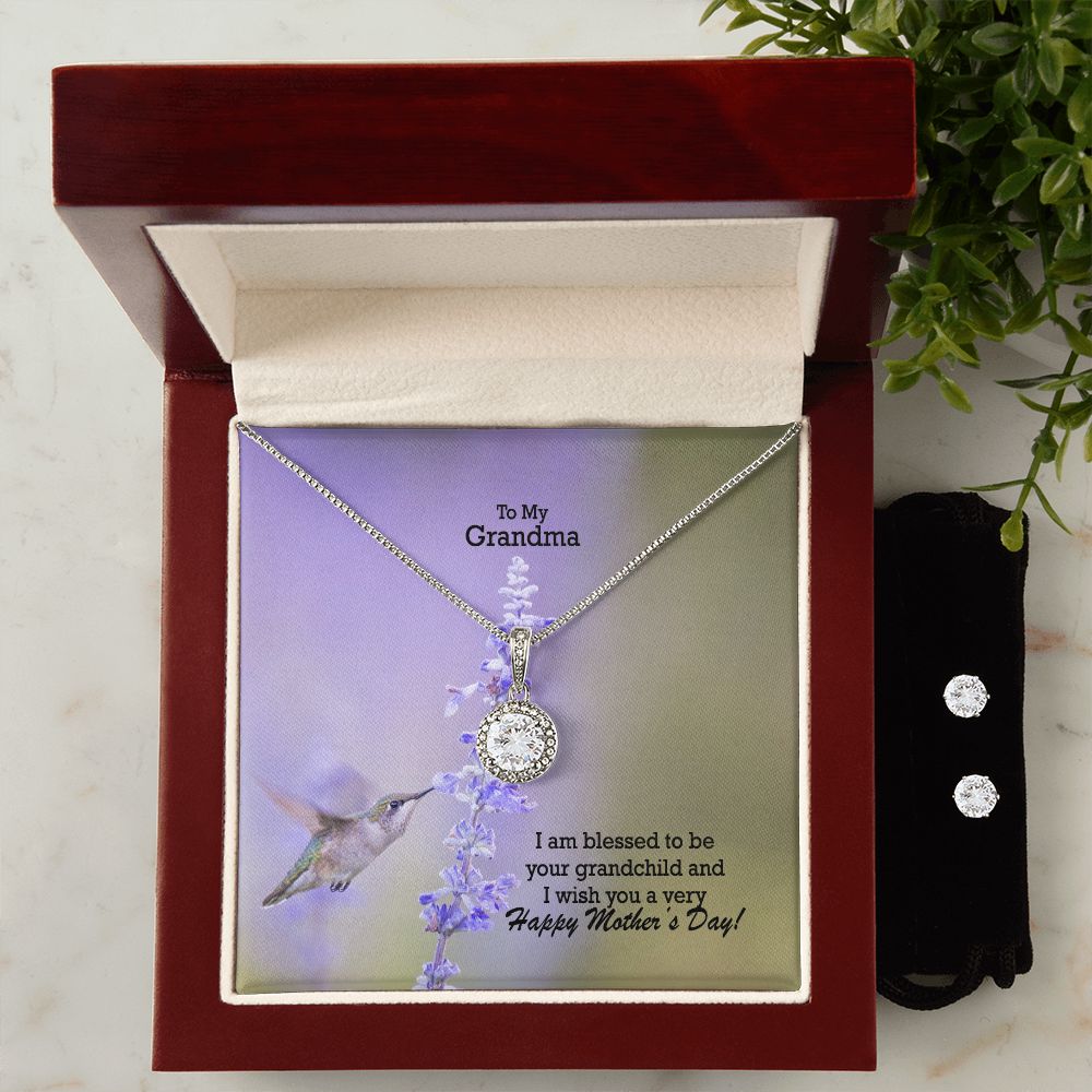 I Am Blessed To Be Your Grandchild & I Wish You A Very Happy Mother's Day - Eternal Hope Necklace & Clear CZ Earrings - Gift for Grandma