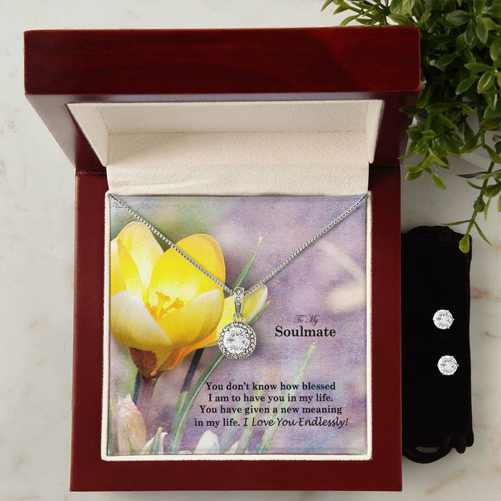 To My Soulmate, You Have Given A New Meaning In My Life – Eternal Hope Necklace &amp; Clear CZ Earrings – Gift for Her