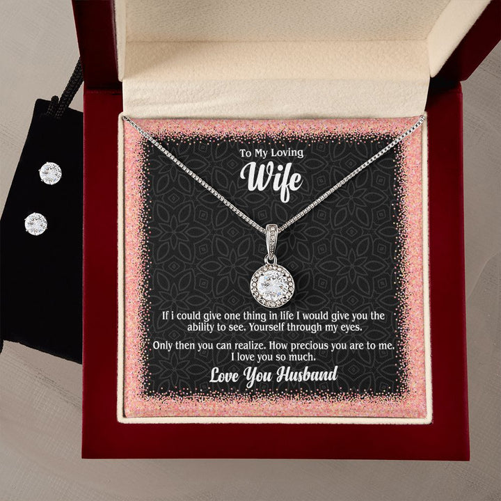 To My Loving Wife, I Love You So Much - Eternal Hope Necklace &amp; Clear CZ Earrings – Gift for Wife