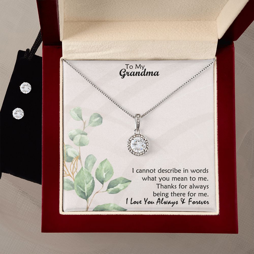 To My Grandma, Thanks For Always Being There For Me – Eternal Hope Necklace &amp; Clear CZ Earrings – Gift for Grandma