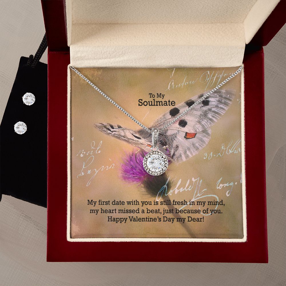To My Soulmate, Happy Valentine's Day My Dear - Eternal Hope Necklace & Clear CZ Earrings - Gift for Her