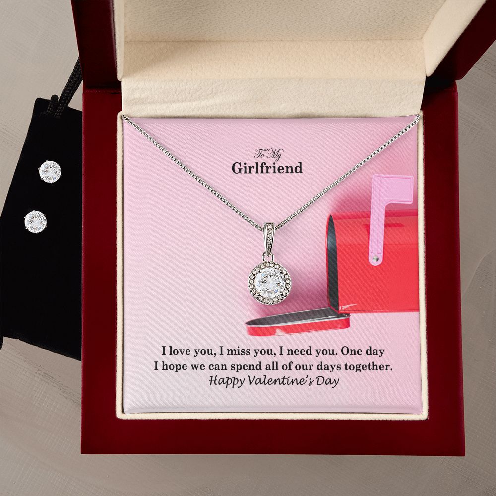 To My Girlfriend, I Love You, I Miss You, I Need You - Eternal Hope Necklace &amp; Clear CZ Earrings - Gift for Girlfriend