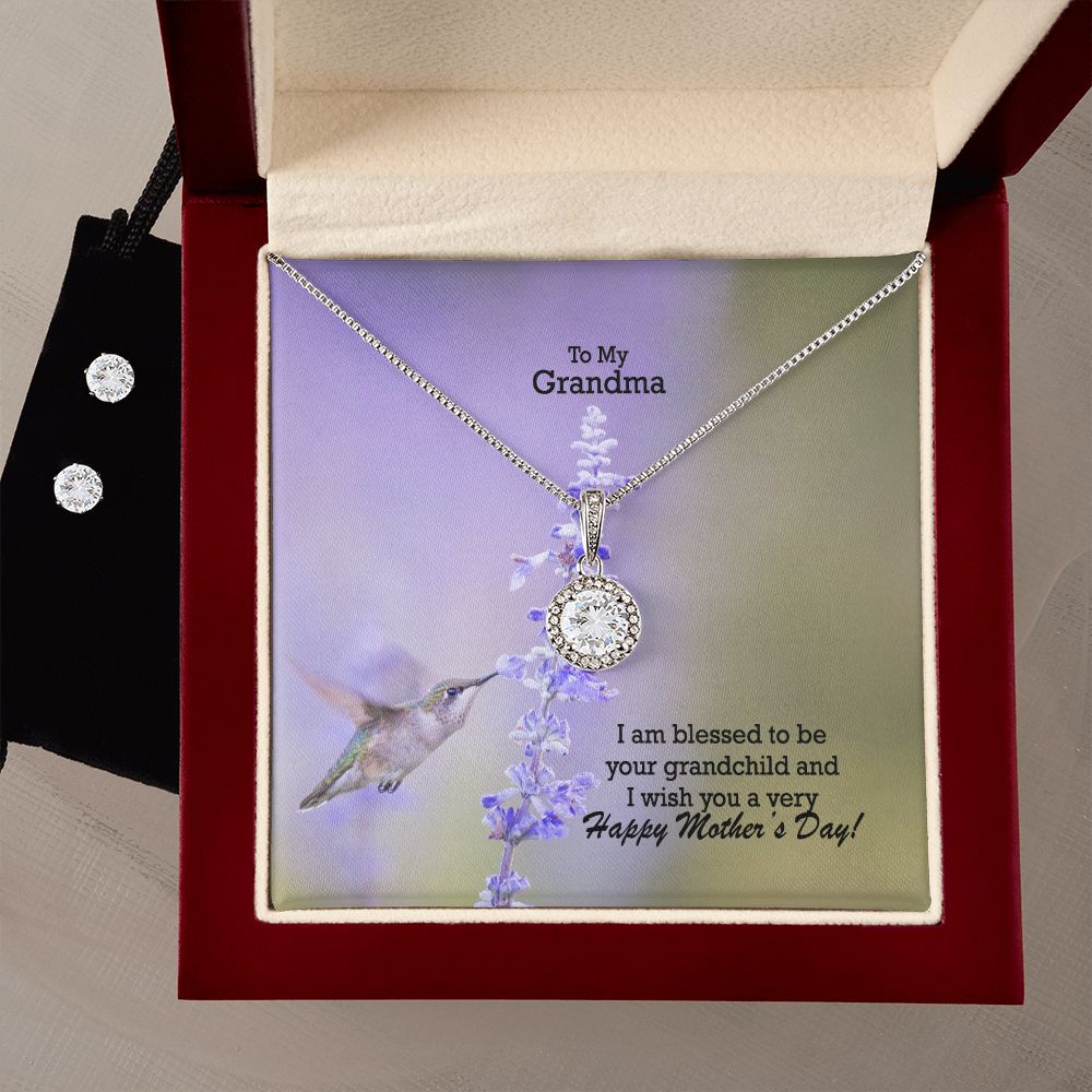 I Am Blessed To Be Your Grandchild & I Wish You A Very Happy Mother's Day - Eternal Hope Necklace & Clear CZ Earrings - Gift for Grandma