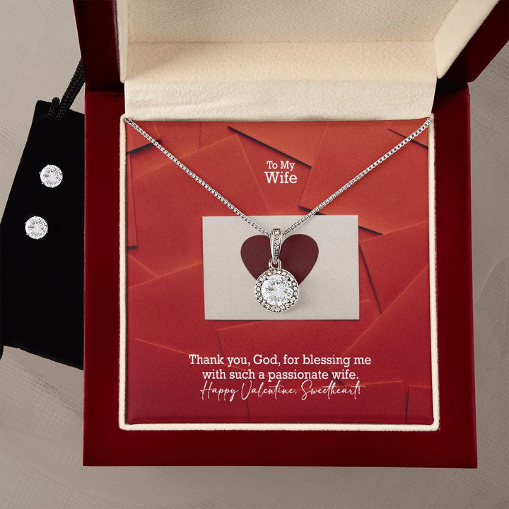 To My Wife, Thank You God, For Blessing Me With Such A Passionate Wife - Eternal Hope Necklace &amp; Clear CZ Earrings - Gift for Wife
