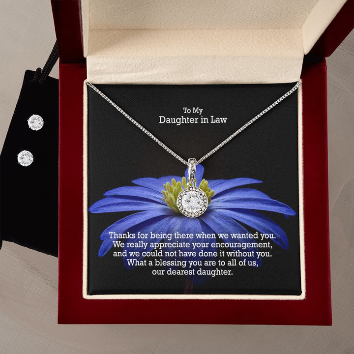 To My Daughter in Law, What A Blessing You Are To All of Us, Our Dearest Daughter - Eternal Hope Necklace &amp; Clear CZ Earrings - Gift for Daughter in Law