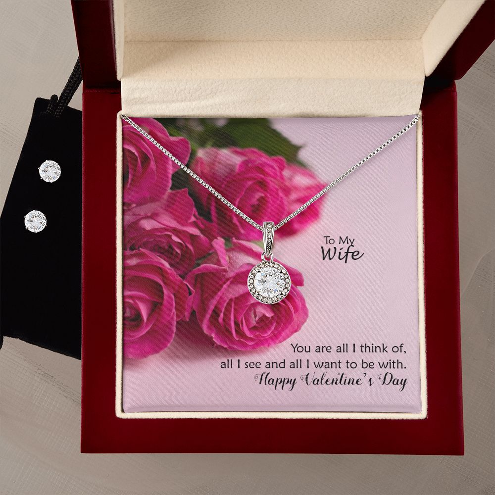 To My Wife, You are All I Think of, all I See &amp; All I Want To Be With - Eternal Hope Necklace &amp; Clear CZ Earrings - Gift for Wife