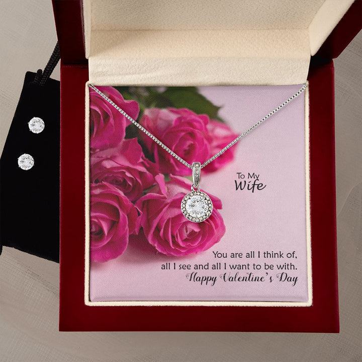To My Wife, You are All I Think of, all I See &amp; All I Want To Be With - Eternal Hope Necklace &amp; Clear CZ Earrings - Gift for Wife