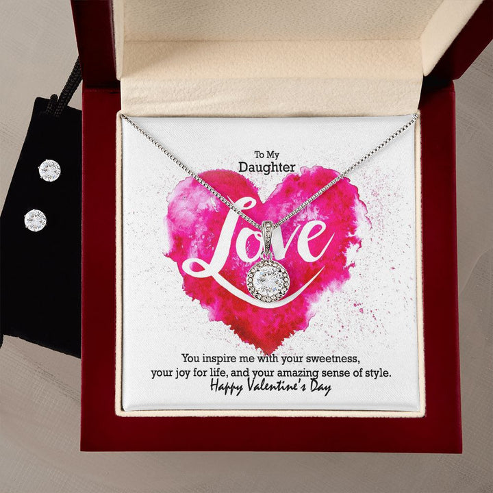 To My Daughter, You Inspire Me With Your Sweetness - Eternal Hope Necklace &amp; Clear CZ Earrings - Gift for Daughter