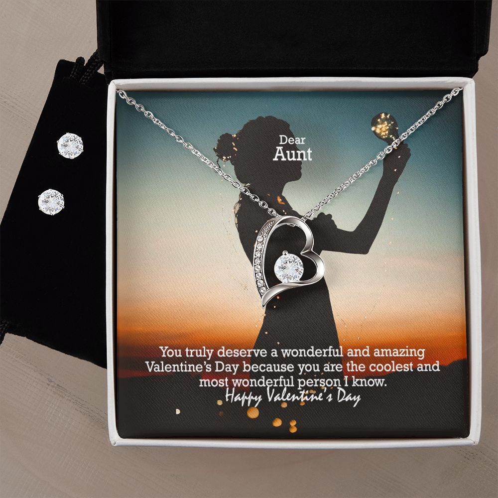 Dear Aunt, You Truly Deserve A Wonderful & Amazing Valentine's Day - Forever Love Necklace & Clear CZ Earrings - Gift for Aunt