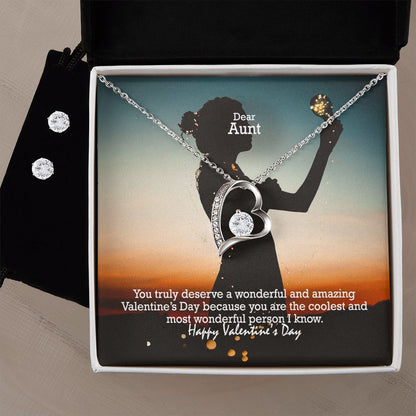 Dear Aunt, You Truly Deserve A Wonderful & Amazing Valentine's Day - Forever Love Necklace & Clear CZ Earrings - Gift for Aunt