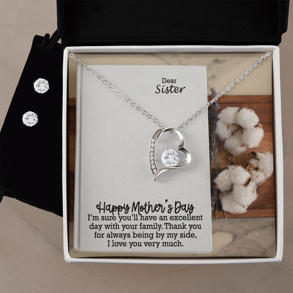 Happy Mother's Day - I'm Sure You'll Have An Excellent Day With Your Family - Forever Love Necklace & Clear CZ Earrings - Gift for Sister