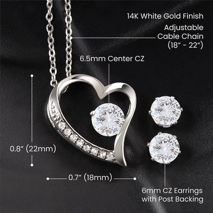 The Depth Of Your Love Is Beyond Any Measure - Happy Mother's Day - Forever Love Necklace & Clear CZ Earrings - Gift for Grandma