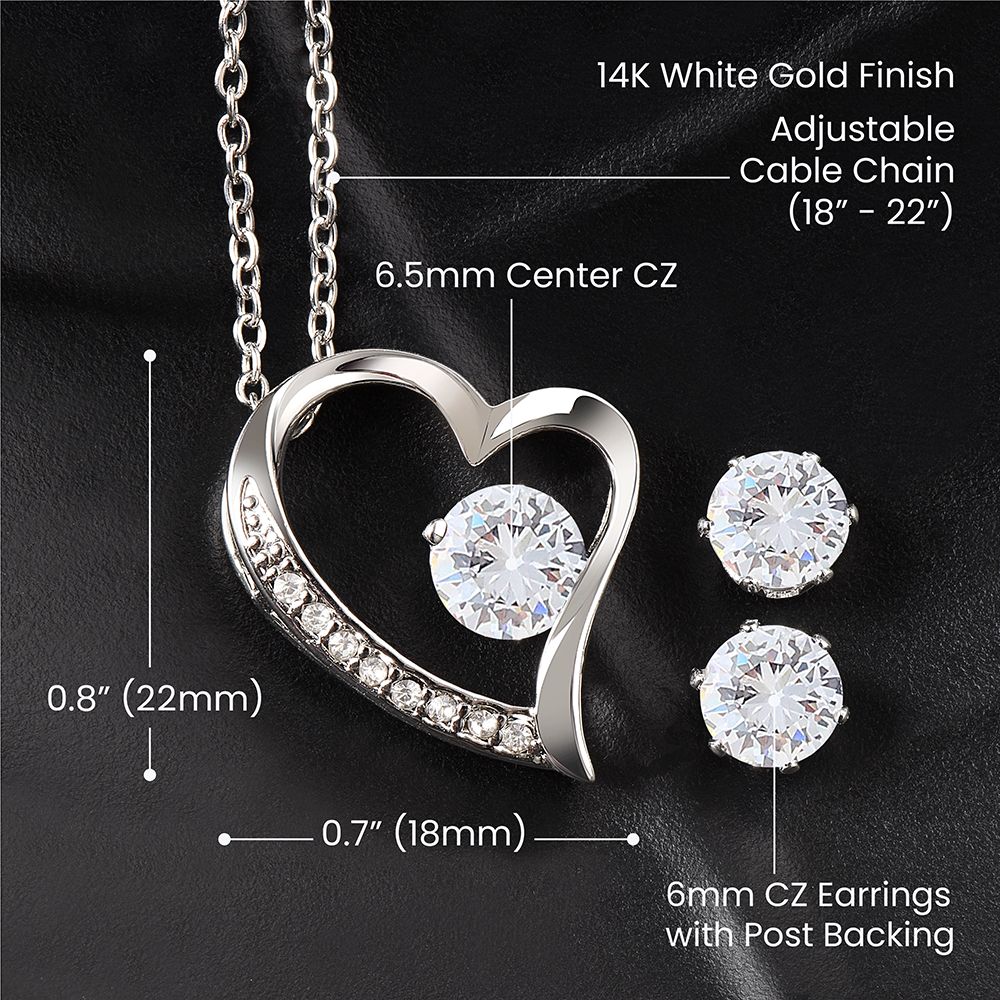 To My Soulmate, We Might Be Miles Apart, But Our Souls Are Right Next To Each Other - Forever Love Necklace & Clear CZ Earrings - Gift for Her