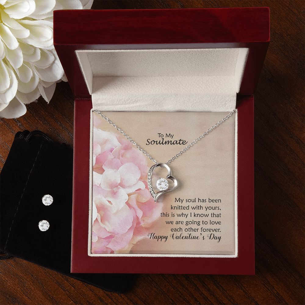 To My Soulmate, My Soul Has Been Knitted With Yours, This Is Why I Know That We Are Going To Love Each Other Forever - Forever Love Necklace & Clear CZ Earrings - Gift for Her