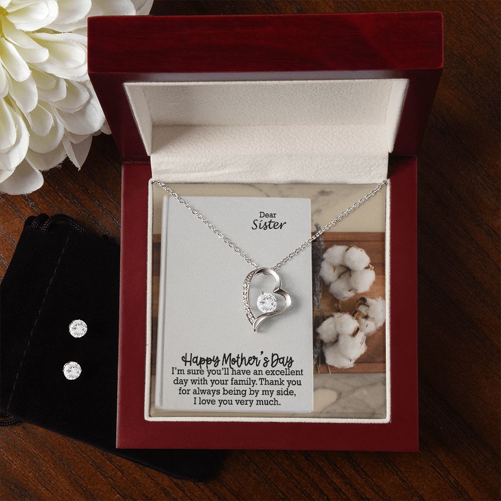 Happy Mother's Day - I'm Sure You'll Have An Excellent Day With Your Family - Forever Love Necklace & Clear CZ Earrings - Gift for Sister