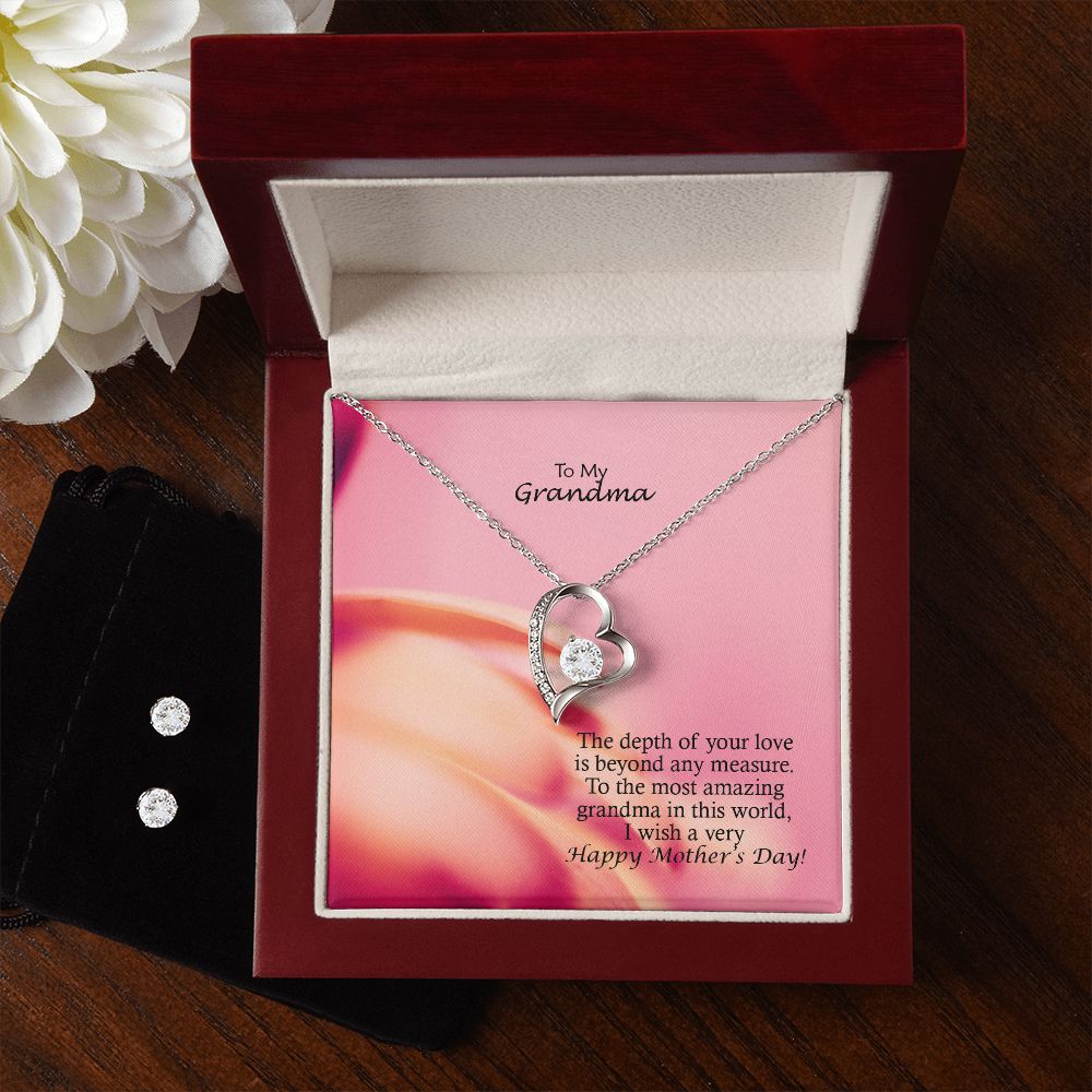 The Depth Of Your Love Is Beyond Any Measure - Happy Mother's Day - Forever Love Necklace & Clear CZ Earrings - Gift for Grandma