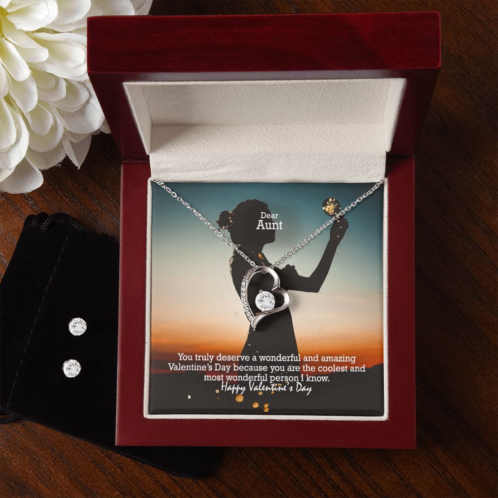 Dear Aunt, You Truly Deserve A Wonderful & Amazing Valentine's Day - Forever Love Necklace & Clear CZ Earrings - Gift for Aunt