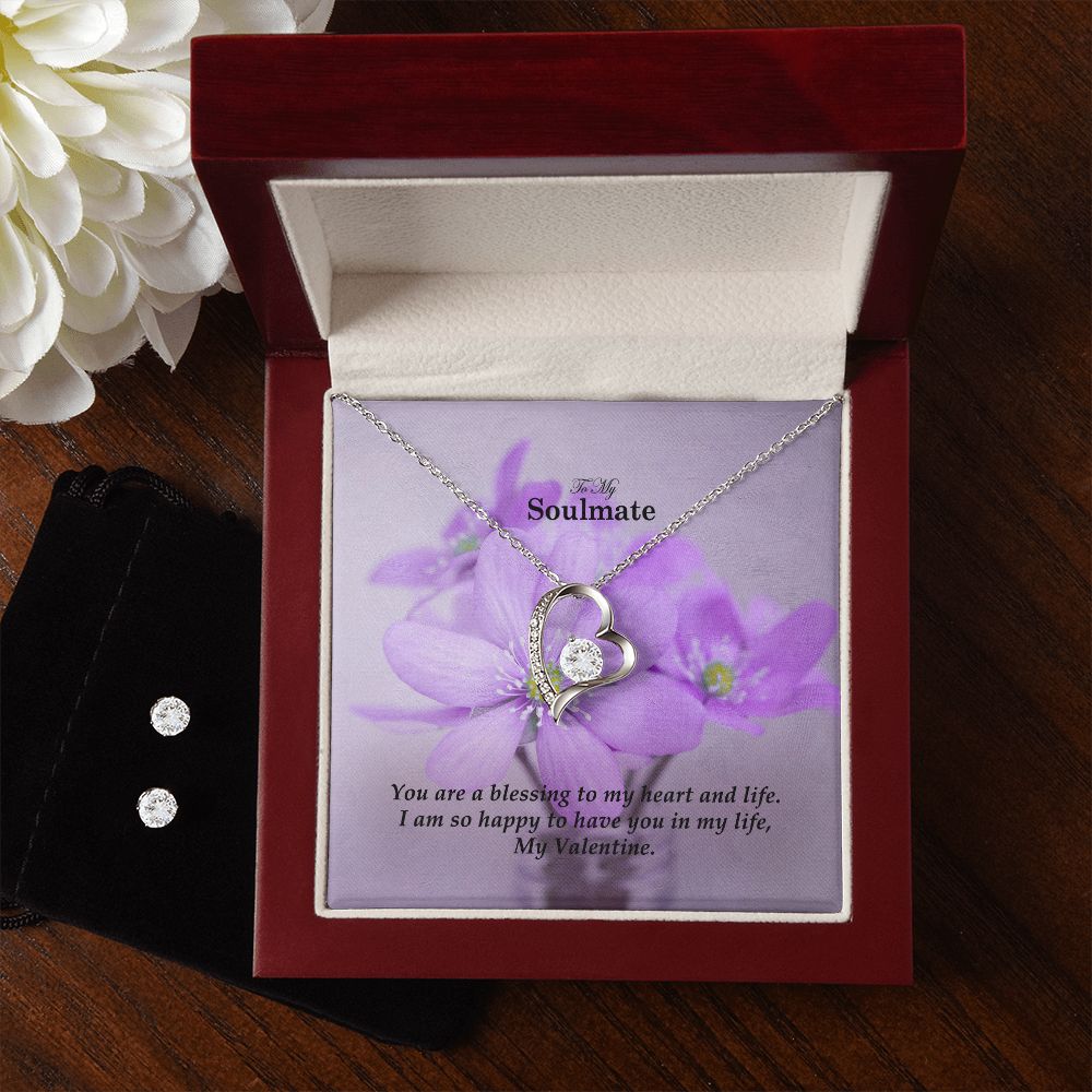 To My Soulmate, I Am So Happy To Have You In My Life, My Valentine - Forever Love Necklace & Clear CZ Earrings - Gift for Her
