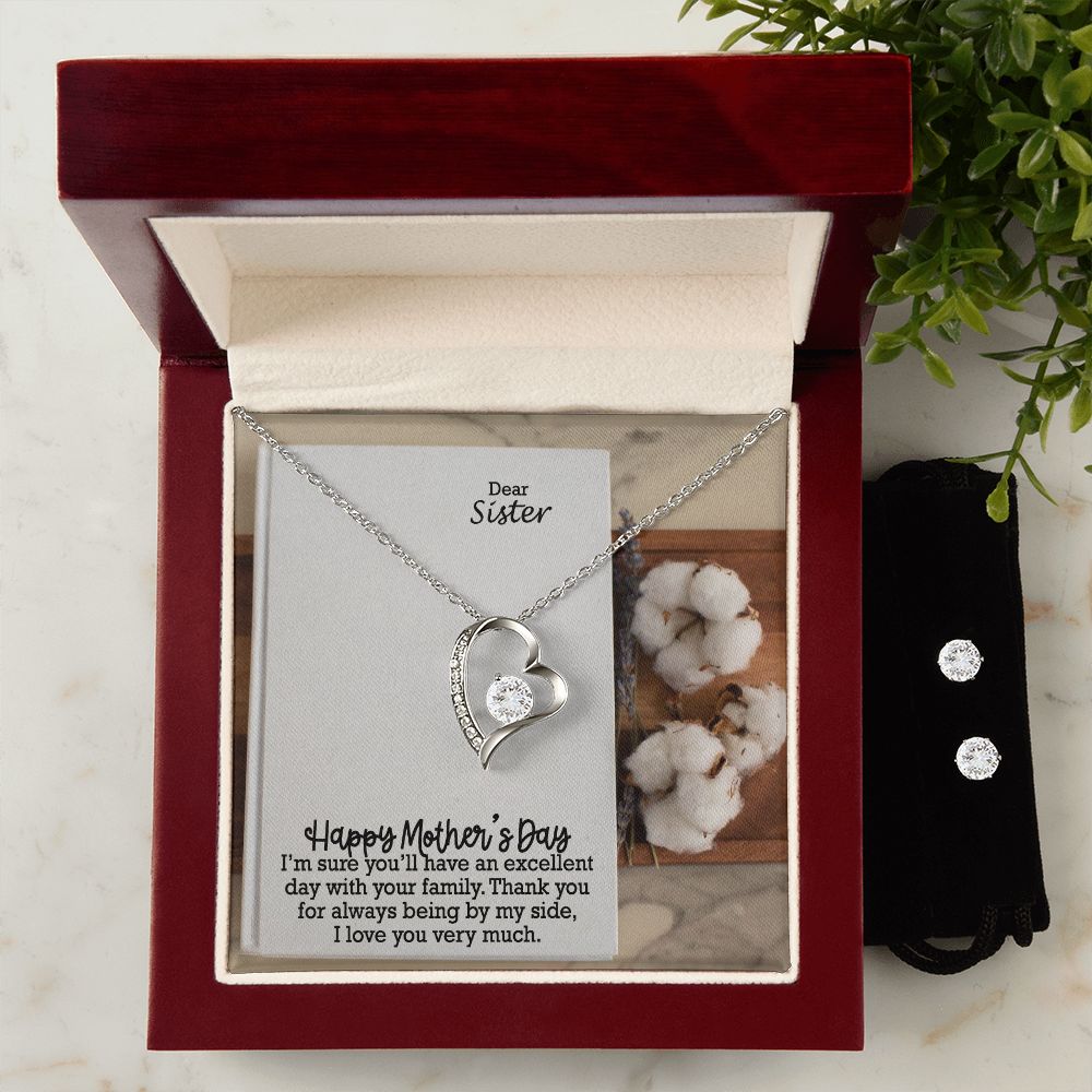 Happy Mother's Day - I'm Sure You'll Have An Excellent Day With Your Family - Forever Love Necklace & Clear CZ Earrings - Gift for Sister