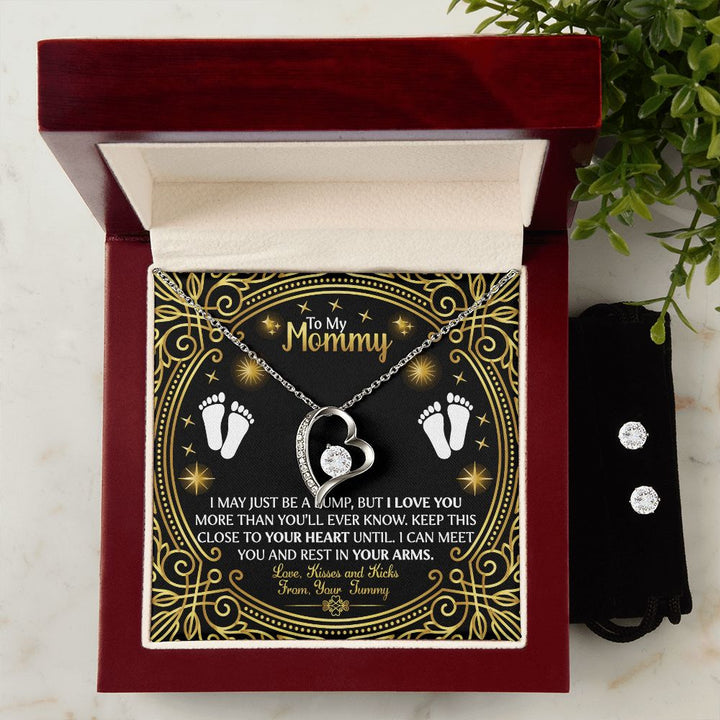 To My Mommy, Keep This Close To Your Heart – Forever Love Necklace &amp; Clear CZ Earrings – Gift for Mom