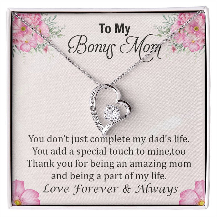 To My Bonus Mom, Thank You for Being an Amazing Mom Forever Love Necklace – Gift for Mom