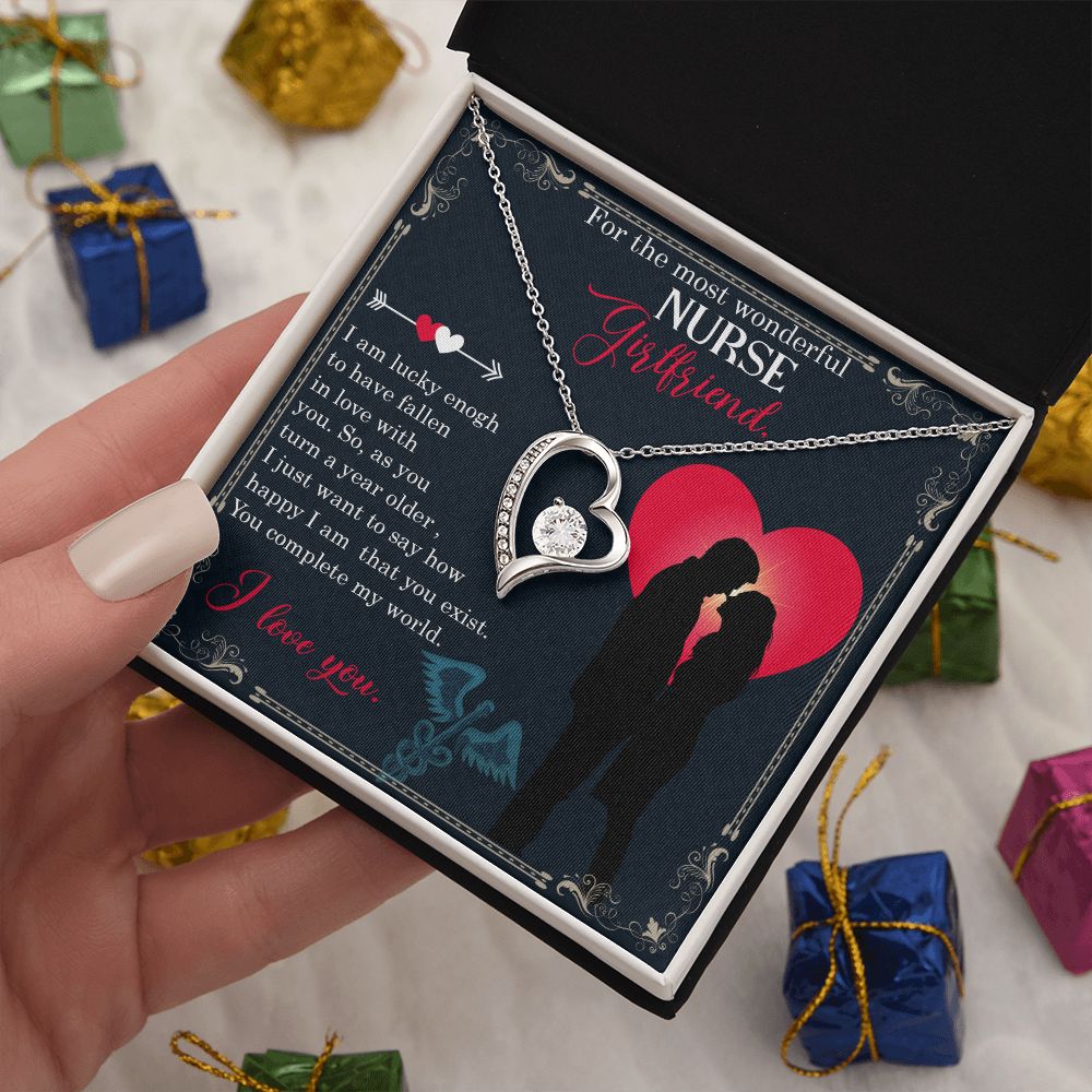 For The Most Wonderful Nurse Girlfriend, You Complete My World - Forever Love Necklace - Gift for Girlfriend