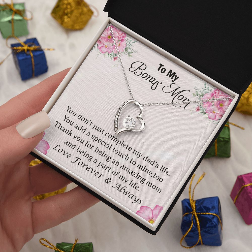 To My Bonus Mom, Thank You for Being an Amazing Mom Forever Love Necklace – Gift for Mom
