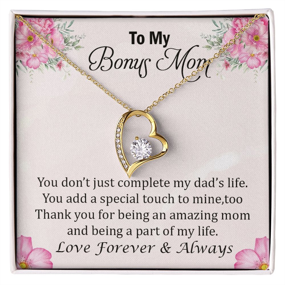 To My Bonus Mom, Thank You for Being an Amazing Mom Forever Love Necklace – Gift for Mom