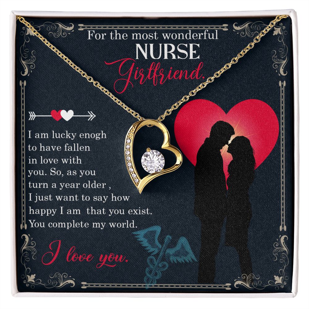 For The Most Wonderful Nurse Girlfriend, You Complete My World - Forever Love Necklace - Gift for Girlfriend