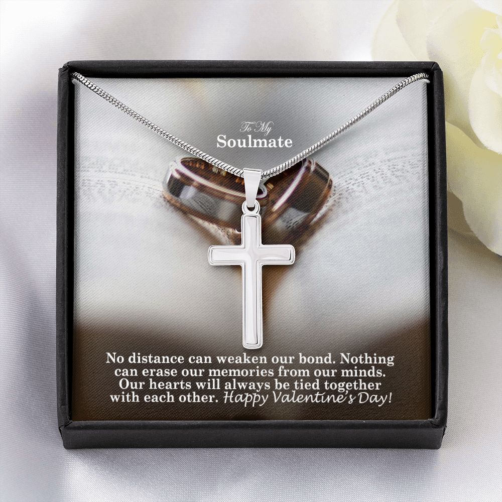 To My Soulmate, Our Hearts Will Always Be Tied Together With Each Other - Stainless Cross Necklace with Message Card - Gift for Him