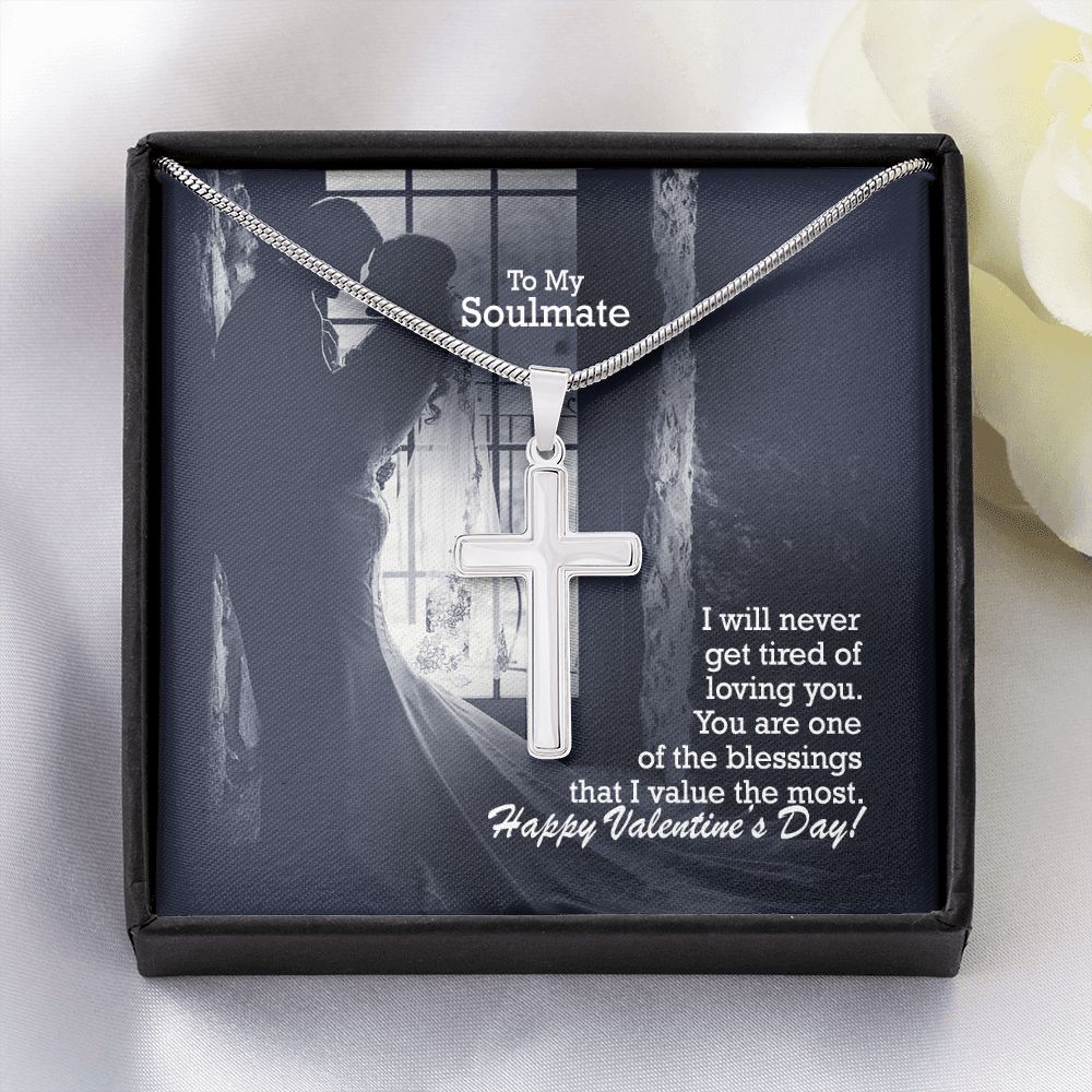 To My Soulmate, You Are One of The Blessings That I Value The Most - Stainless Cross Necklace with Message Card - Gift for Him